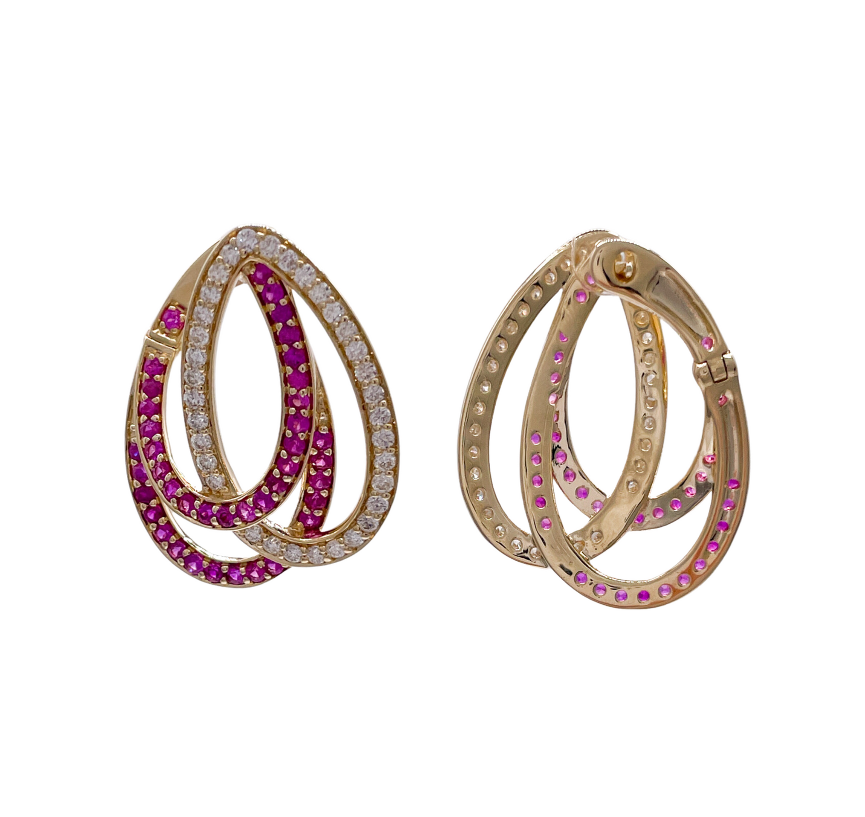 Jay Feder 14k Yellow Gold Ruby and Diamond Drop Earrings