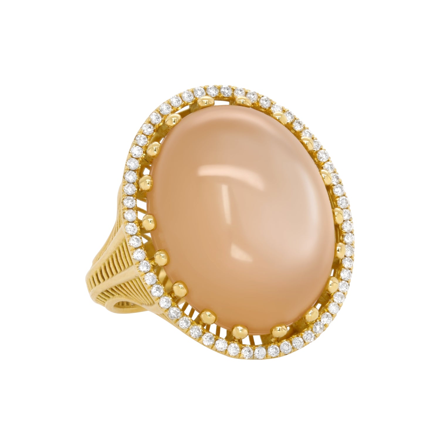Roule & Co. 18K Yellow Gold Peach Moonstone diamond Cocktail Ring