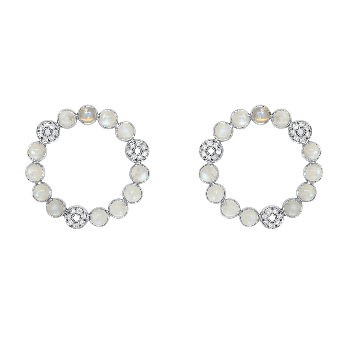 Laura Medine 18k White gold Moonstone diamond circle Wreath Earrings