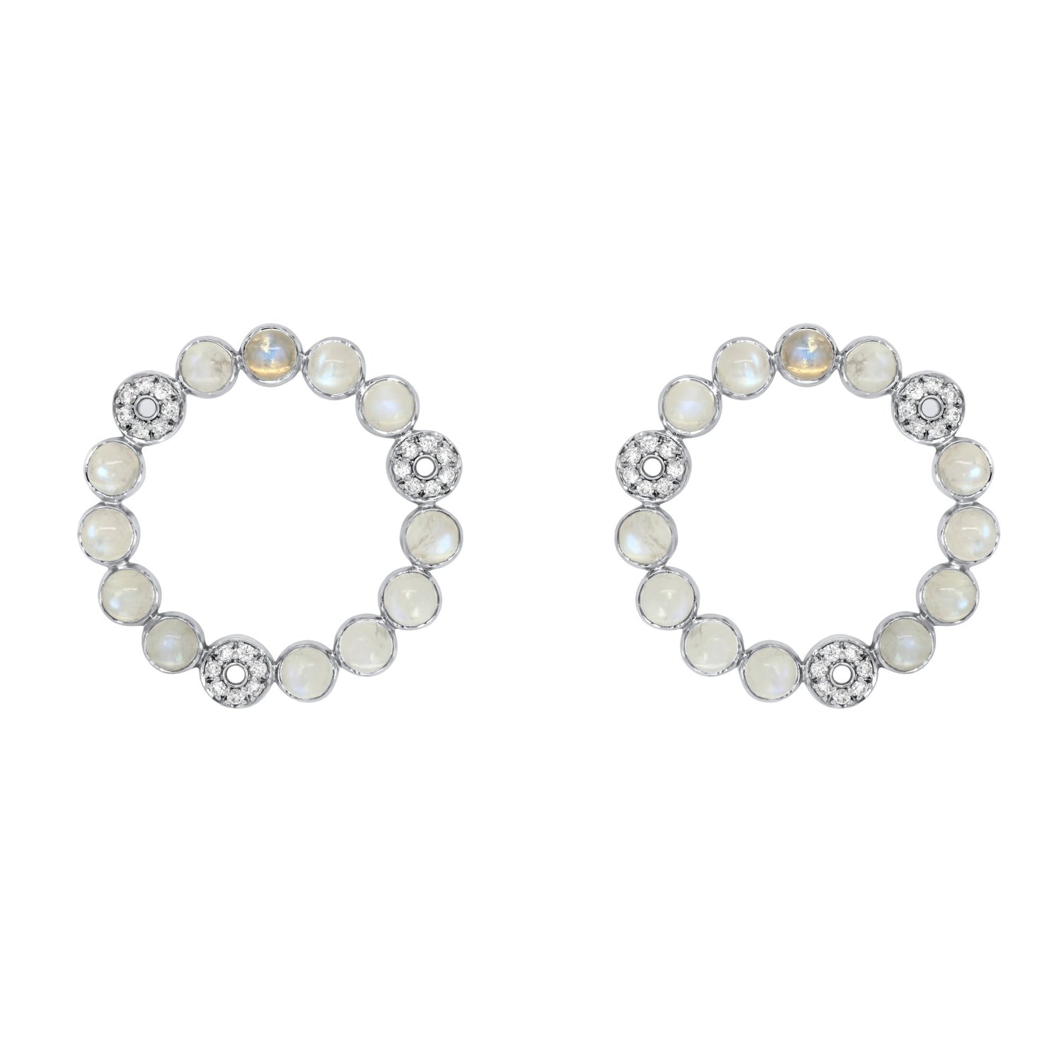 Laura Medine 18k White gold Moonstone diamond circle Wreath Earrings