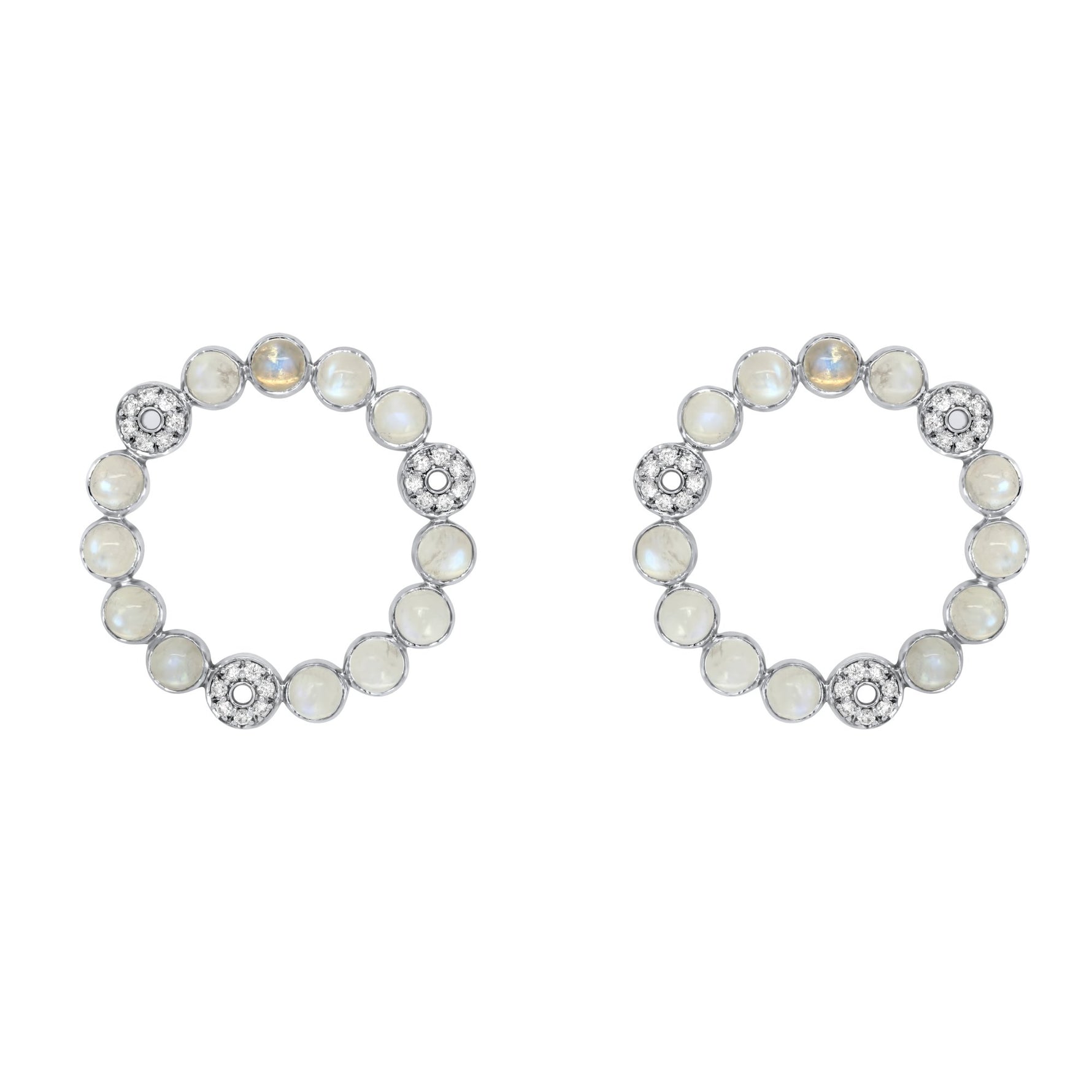 Laura Medine 18k White gold Moonstone diamond circle Wreath Earrings