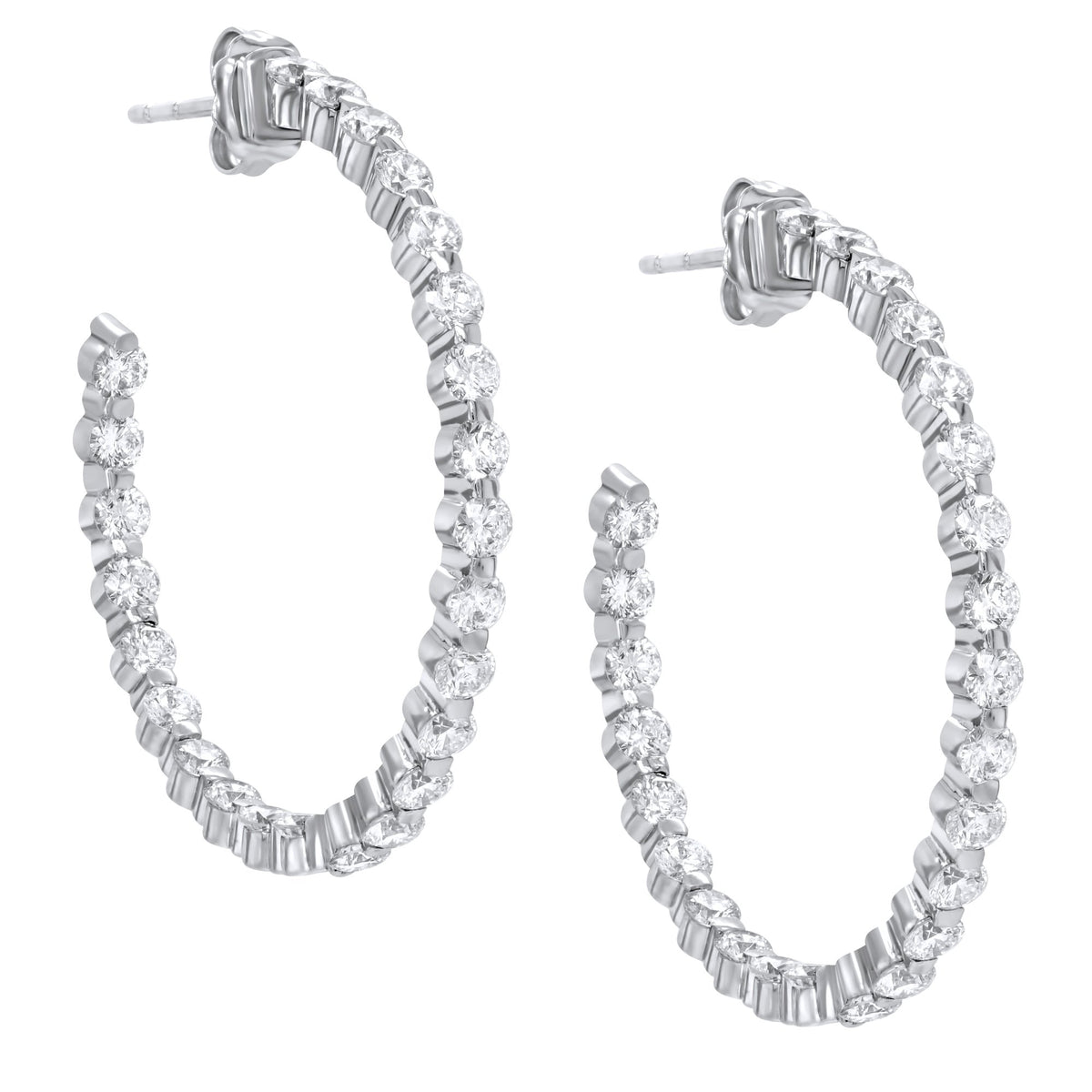 Jay Feder 14K White Gold Diamond Hoop Earrings