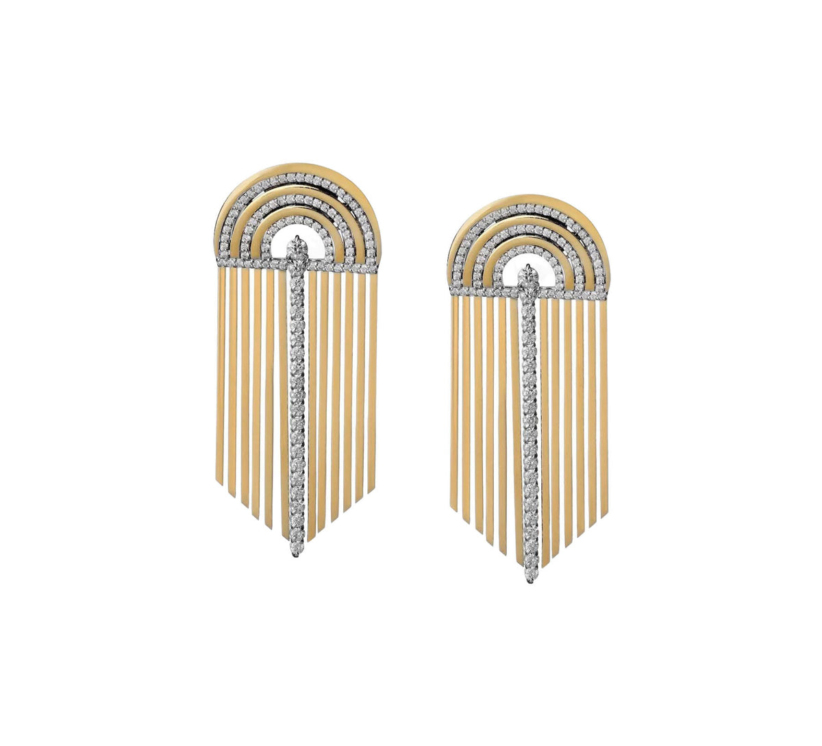 Jay Feder 18k Two Tone Gold Diamond Samba Drop Dangle Earrings