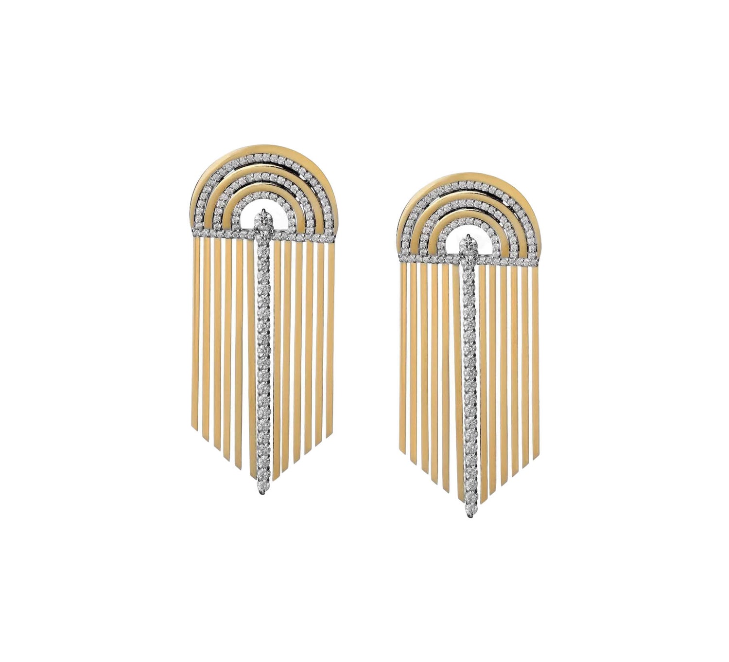 Jay Feder 18k Two Tone Gold Diamond Samba Drop Dangle Earrings