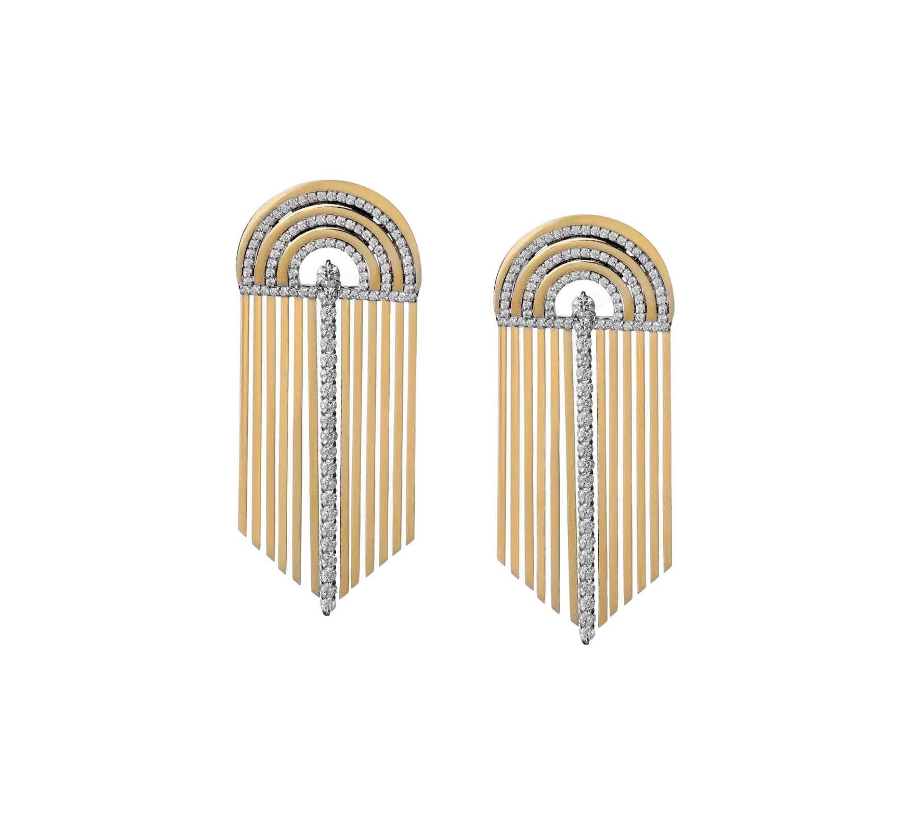 Jay Feder 18k Two Tone Gold Diamond Samba Drop Dangle Earrings