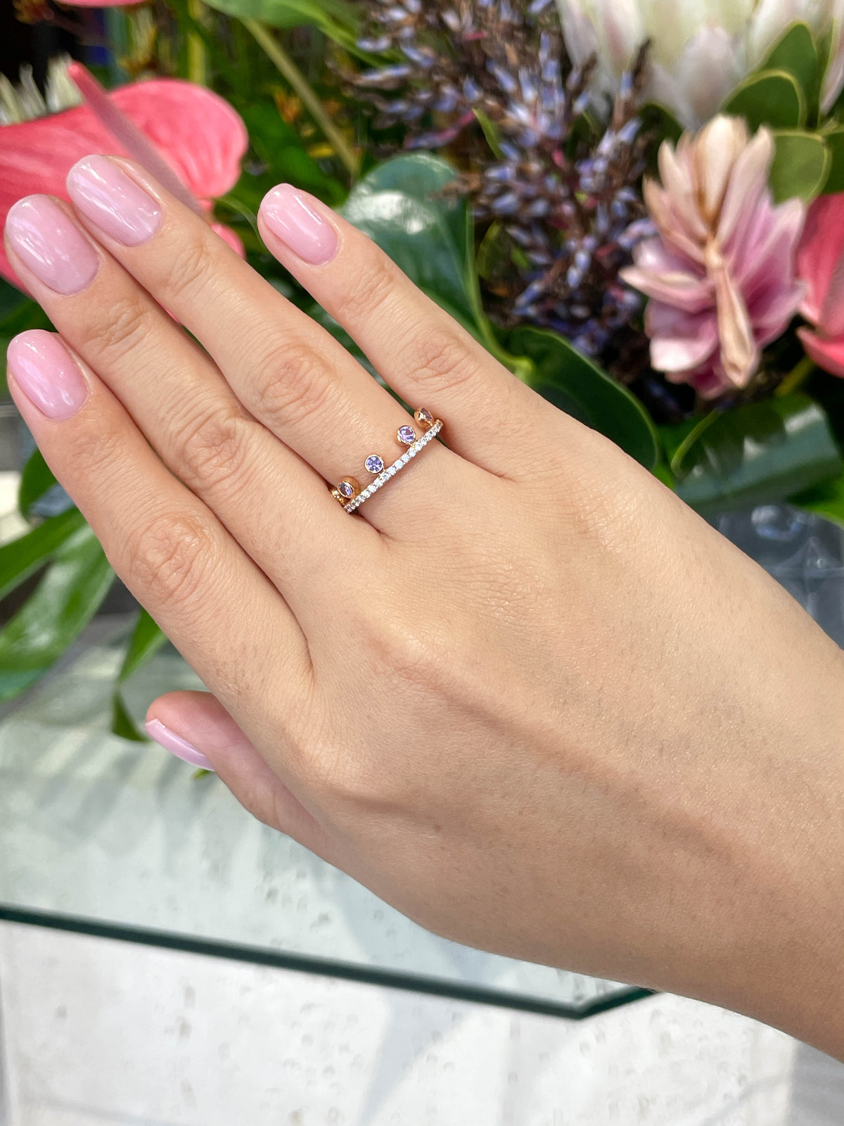 Khai Khai 18k Yellow Gold Pink Sapphire Diamond Crown Band Ring