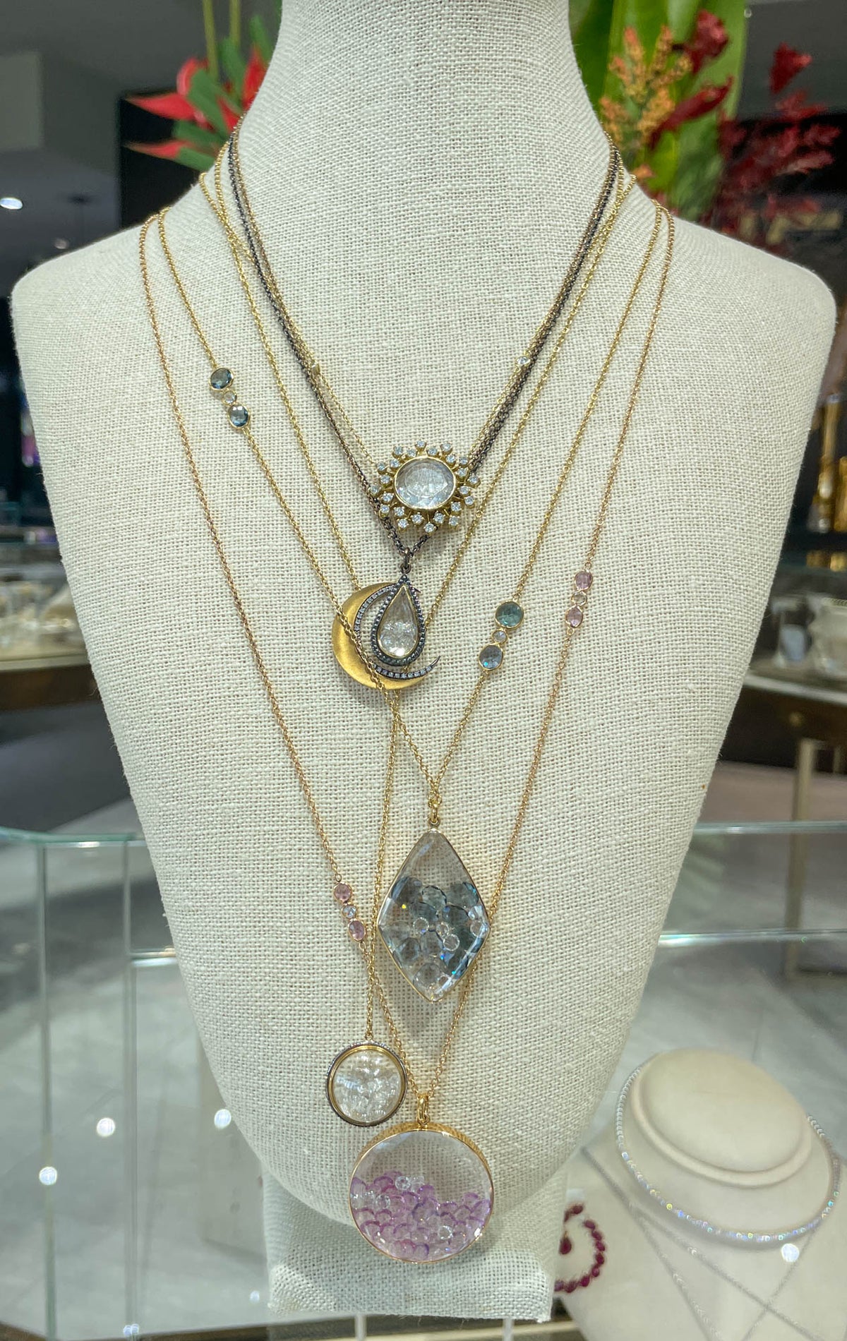 Moritz Glik 18K Rose Gold Diamond Lavender White Sapphire Shaker Necklace