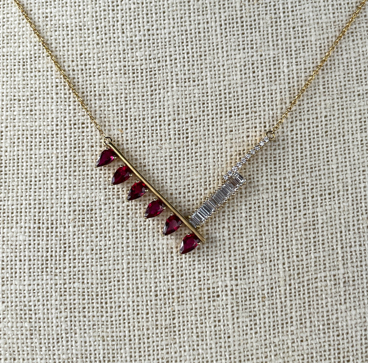 Khai Khai 18k Yellow Gold Ruby Diamond Palme Necklace