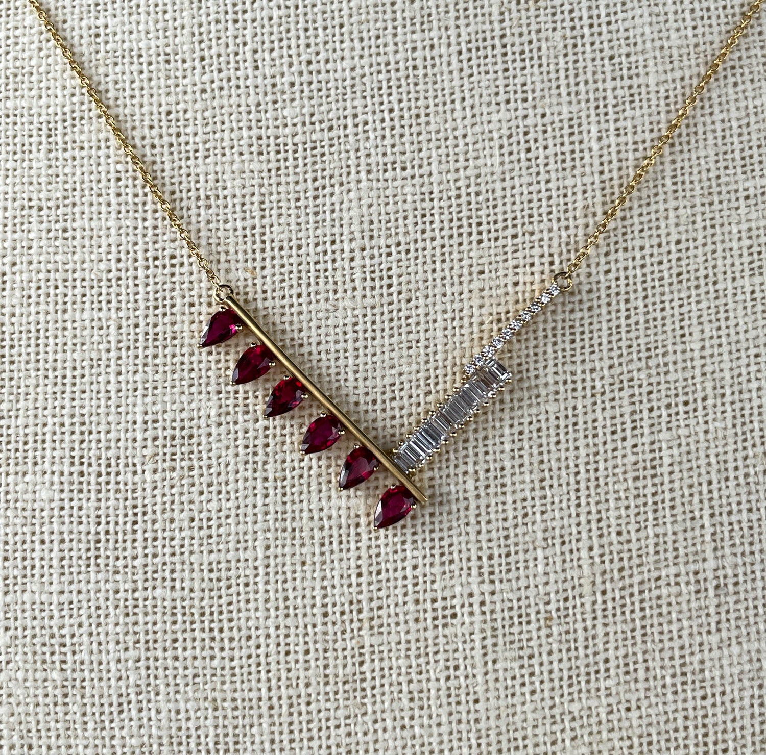 Khai Khai 18k Yellow Gold Ruby Diamond Palme Necklace