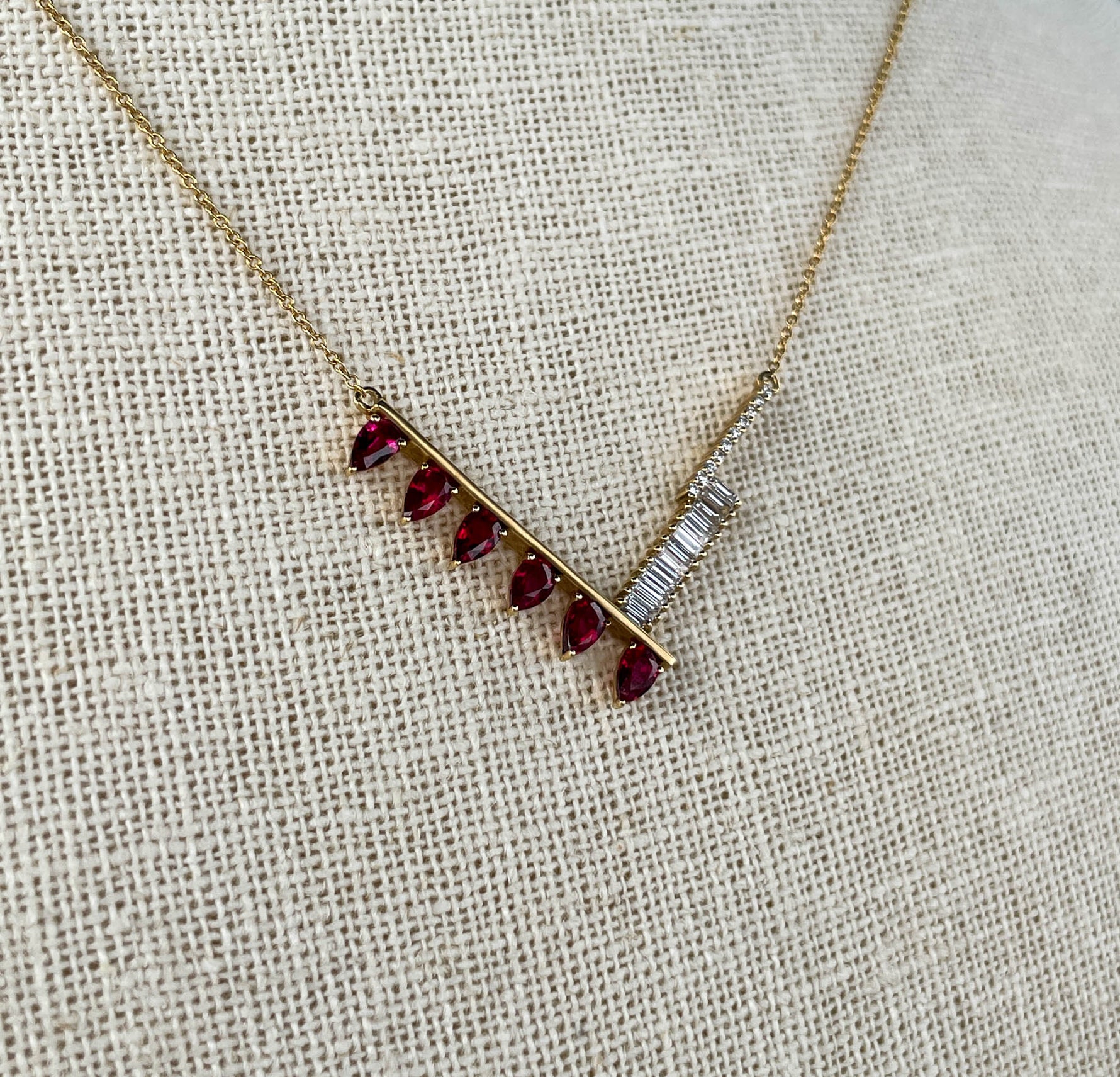 Khai Khai 18k Yellow Gold Ruby Diamond Palme Necklace