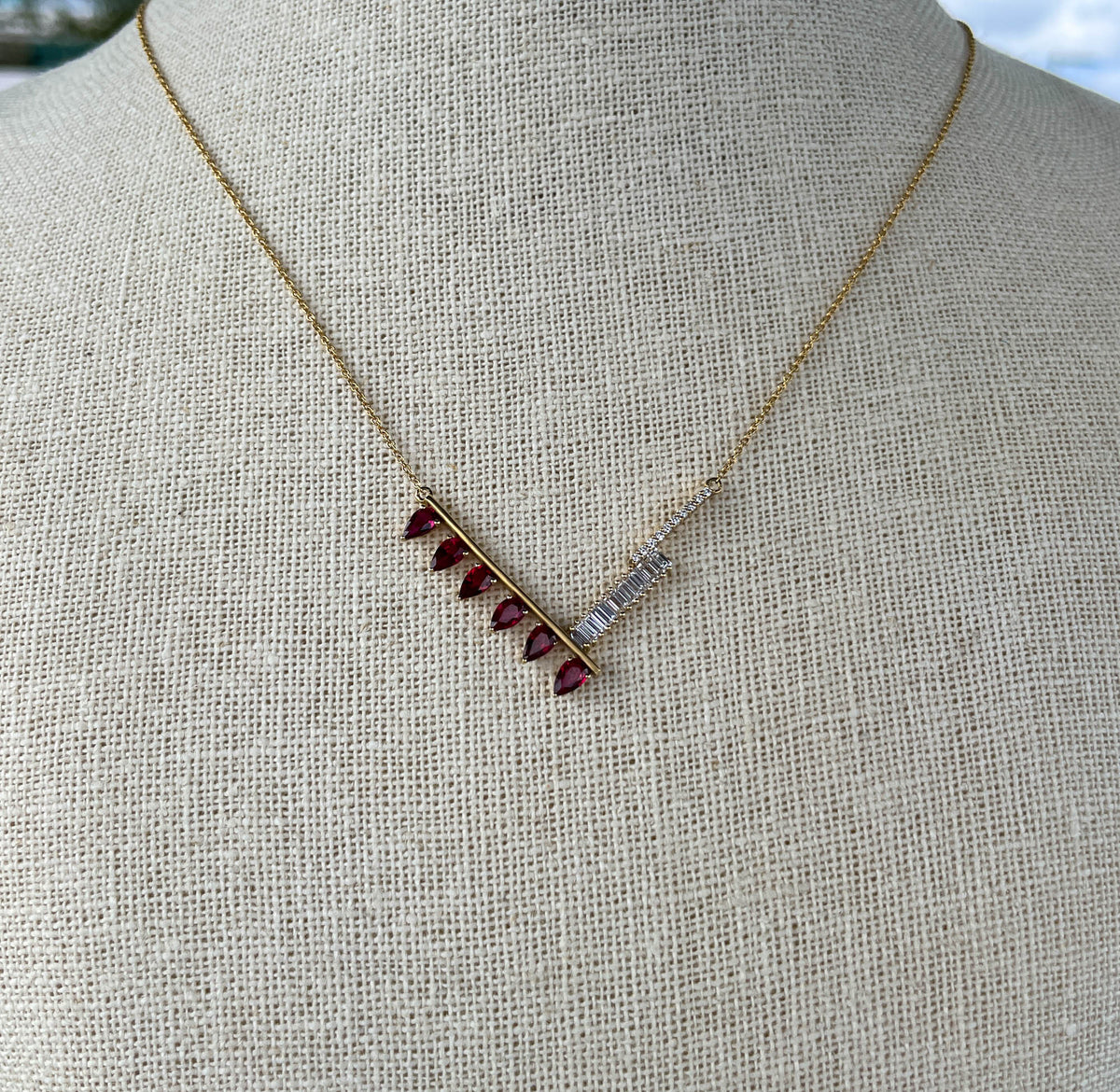 Khai Khai 18k Yellow Gold Ruby Diamond Palme Necklace