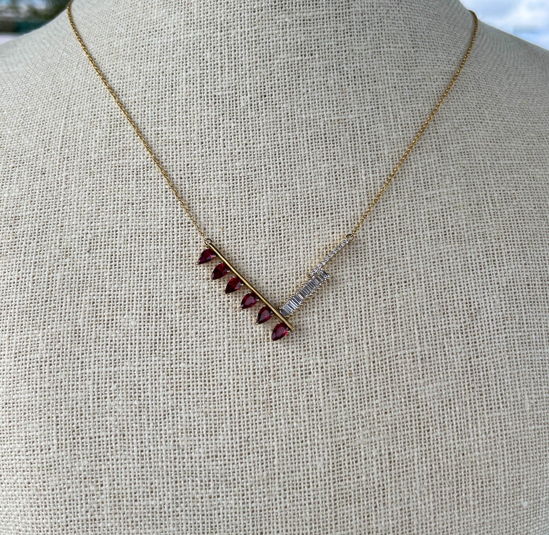 Khai Khai 18k Yellow Gold Ruby Diamond Palme Necklace