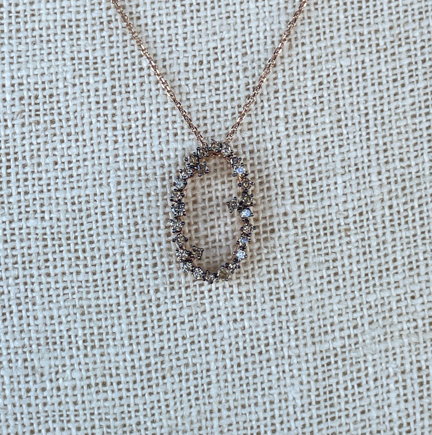 Suzanne Kalan 14K Rose Gold Champagne Diamond Starburst Oval Pendant