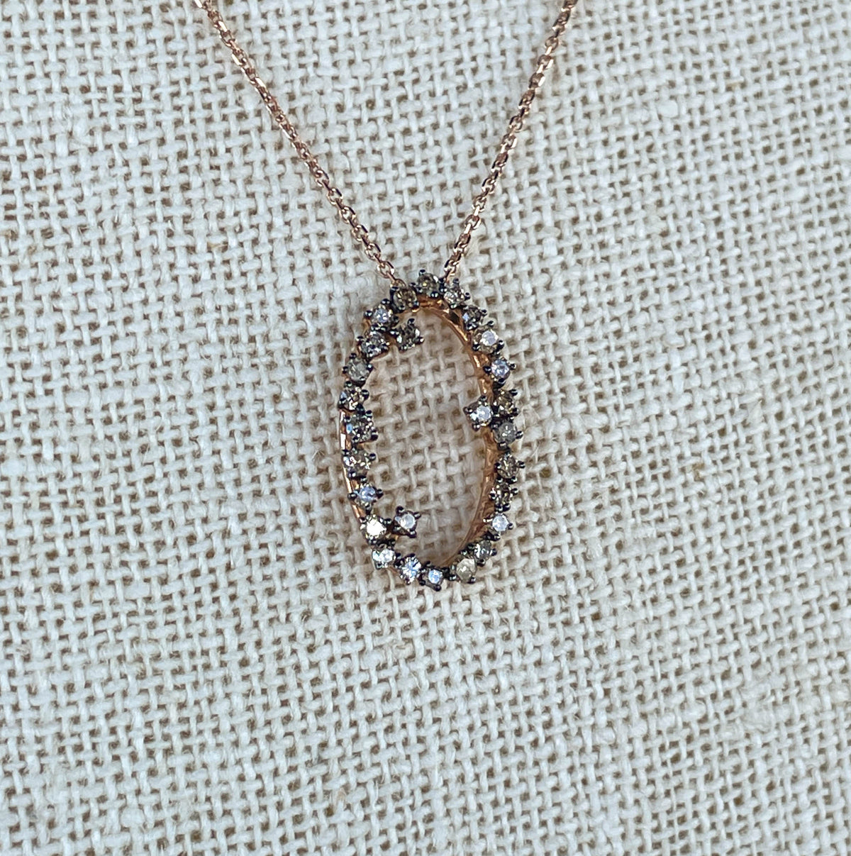 Suzanne Kalan 14K Rose Gold Champagne Diamond Starburst Oval Pendant