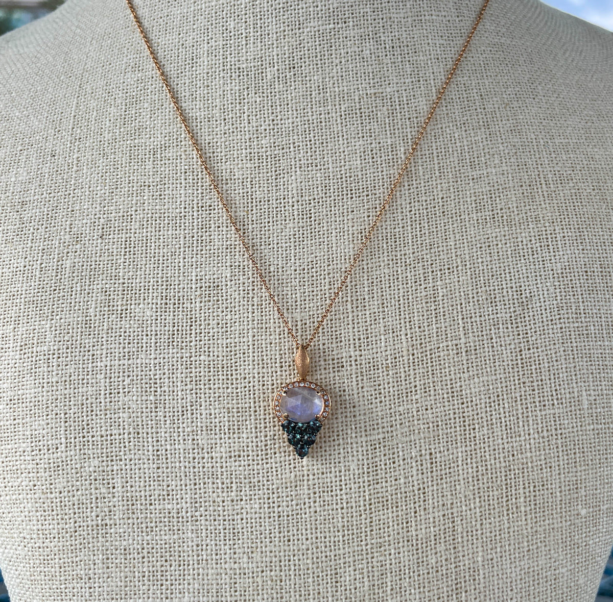 Laura Medine 18k white gold Moonstone Alexandrite Diamond Charm Pendant Necklace