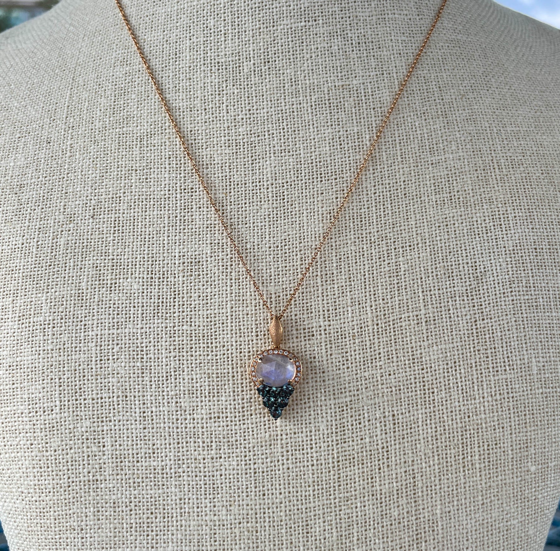 Laura Medine 18k white gold Moonstone Alexandrite Diamond Charm Pendant Necklace