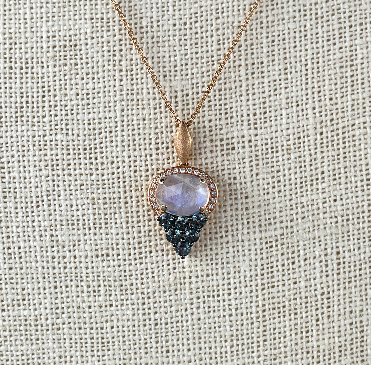 Laura Medine 18k white gold Moonstone Alexandrite Diamond Charm Pendant Necklace