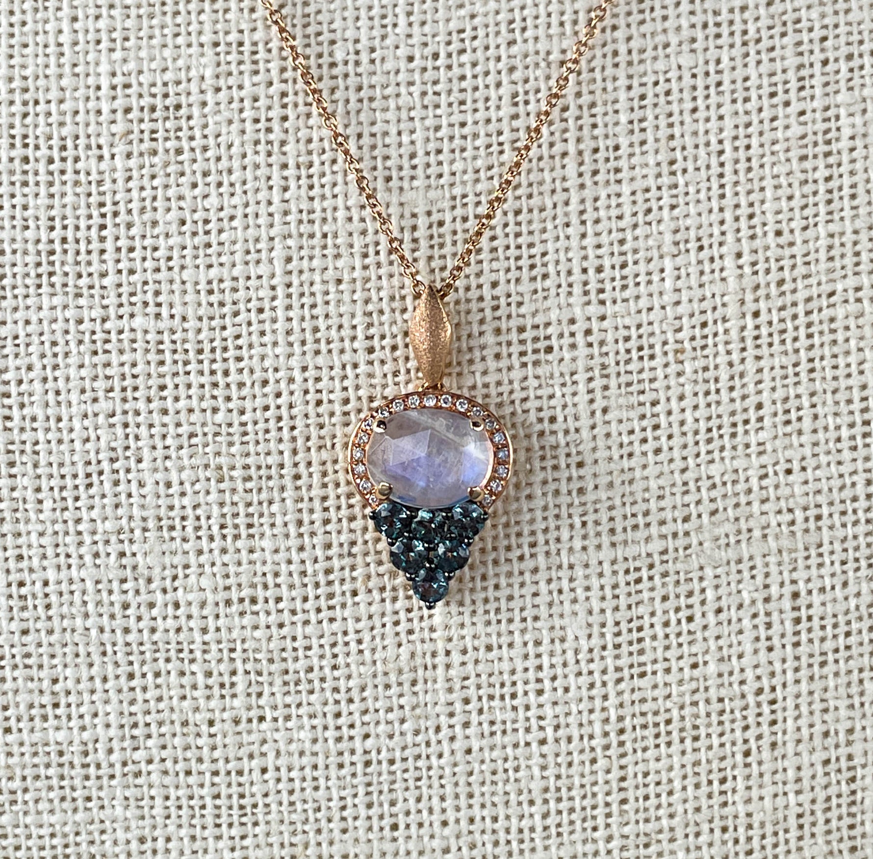 Laura Medine 18k white gold Moonstone Alexandrite Diamond Charm Pendant Necklace