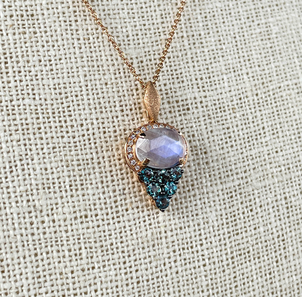 Laura Medine 18k white gold Moonstone Alexandrite Diamond Charm Pendant Necklace