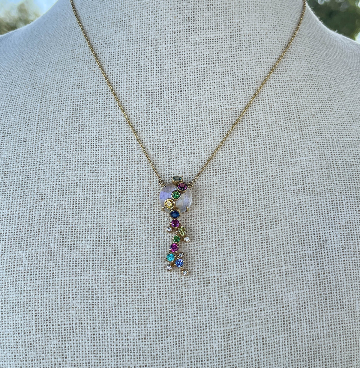 Laura Medine 18k Yellow Gold Moonstone Multi-colored Stone Necklace