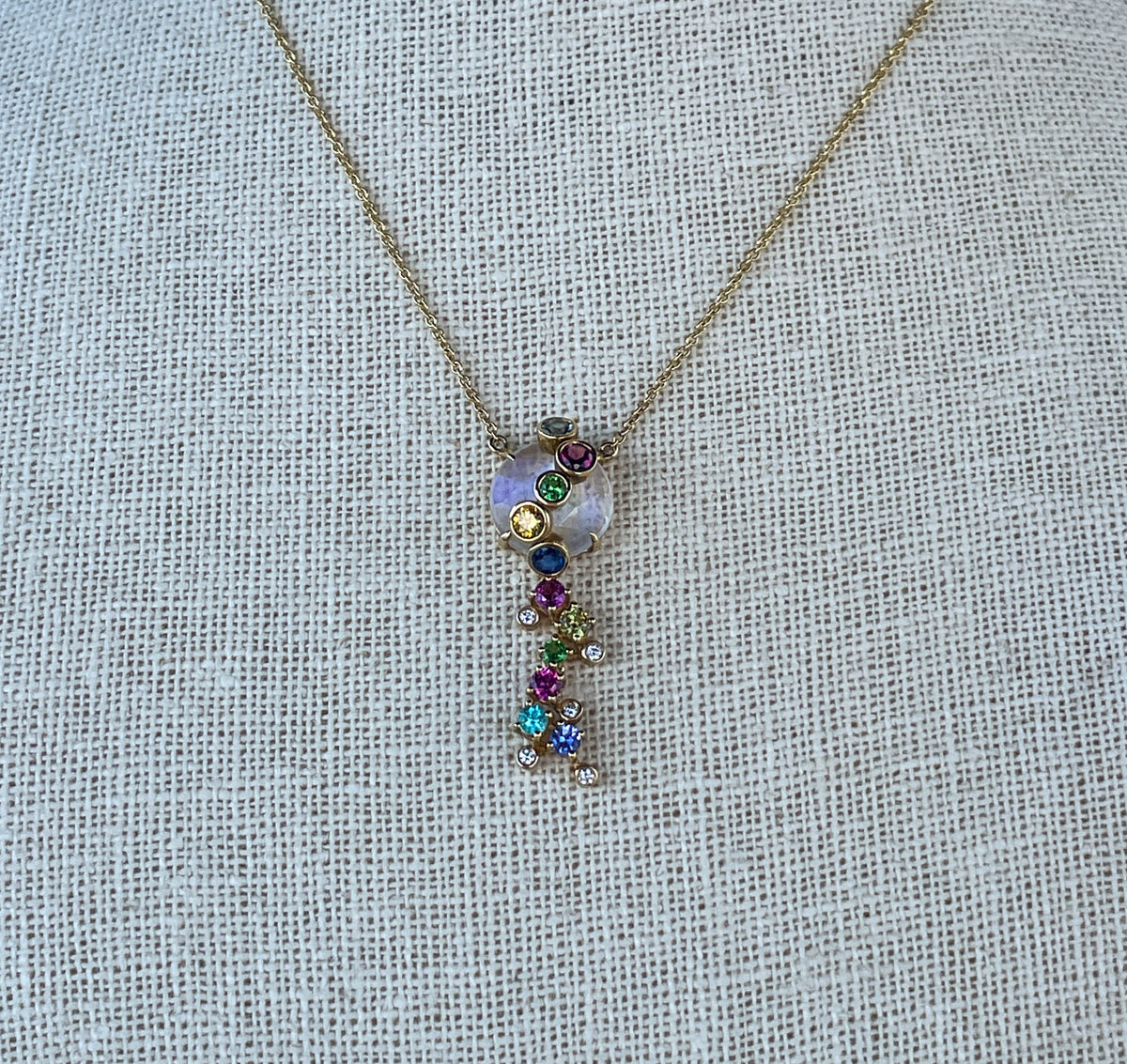 Laura Medine 18k Yellow Gold Moonstone Multi-colored Stone Necklace
