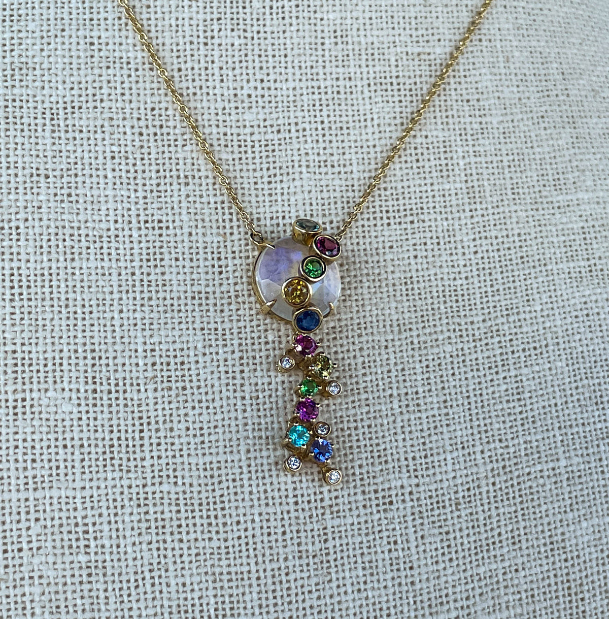 Laura Medine 18k Yellow Gold Moonstone Multi-colored Stone Necklace
