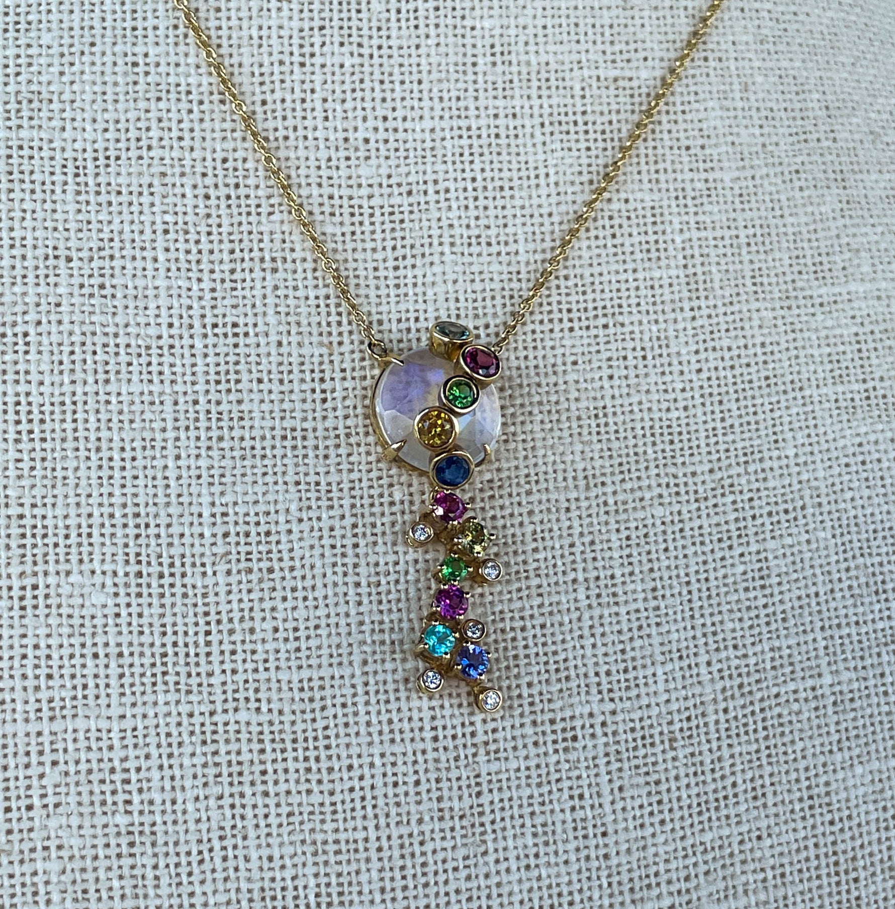 Laura Medine 18k Yellow Gold Moonstone Multi-colored Stone Necklace