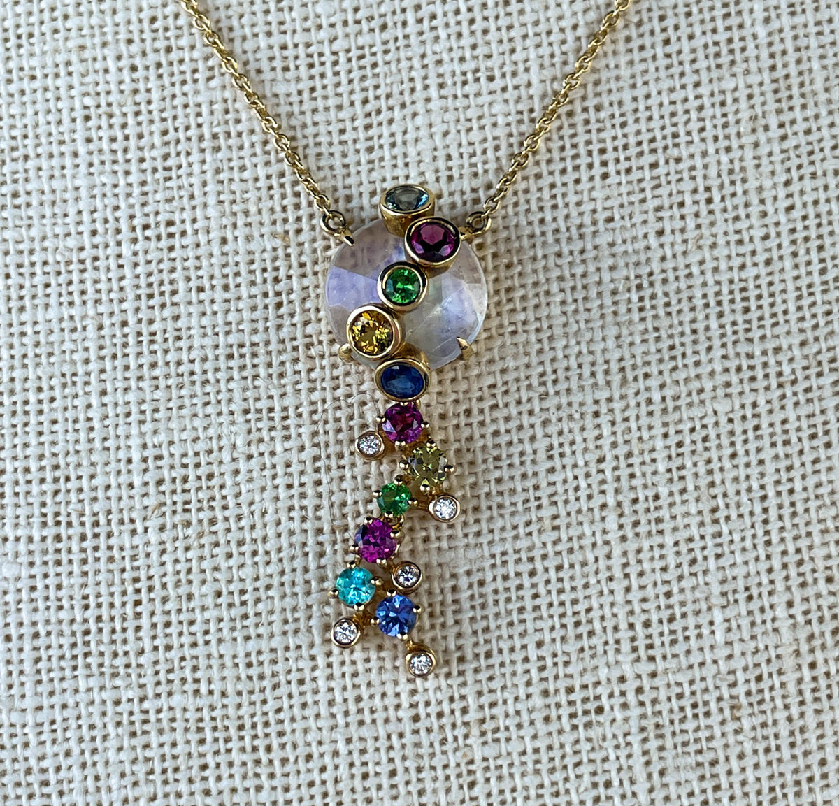 Laura Medine 18k Yellow Gold Moonstone Multi-colored Stone Necklace