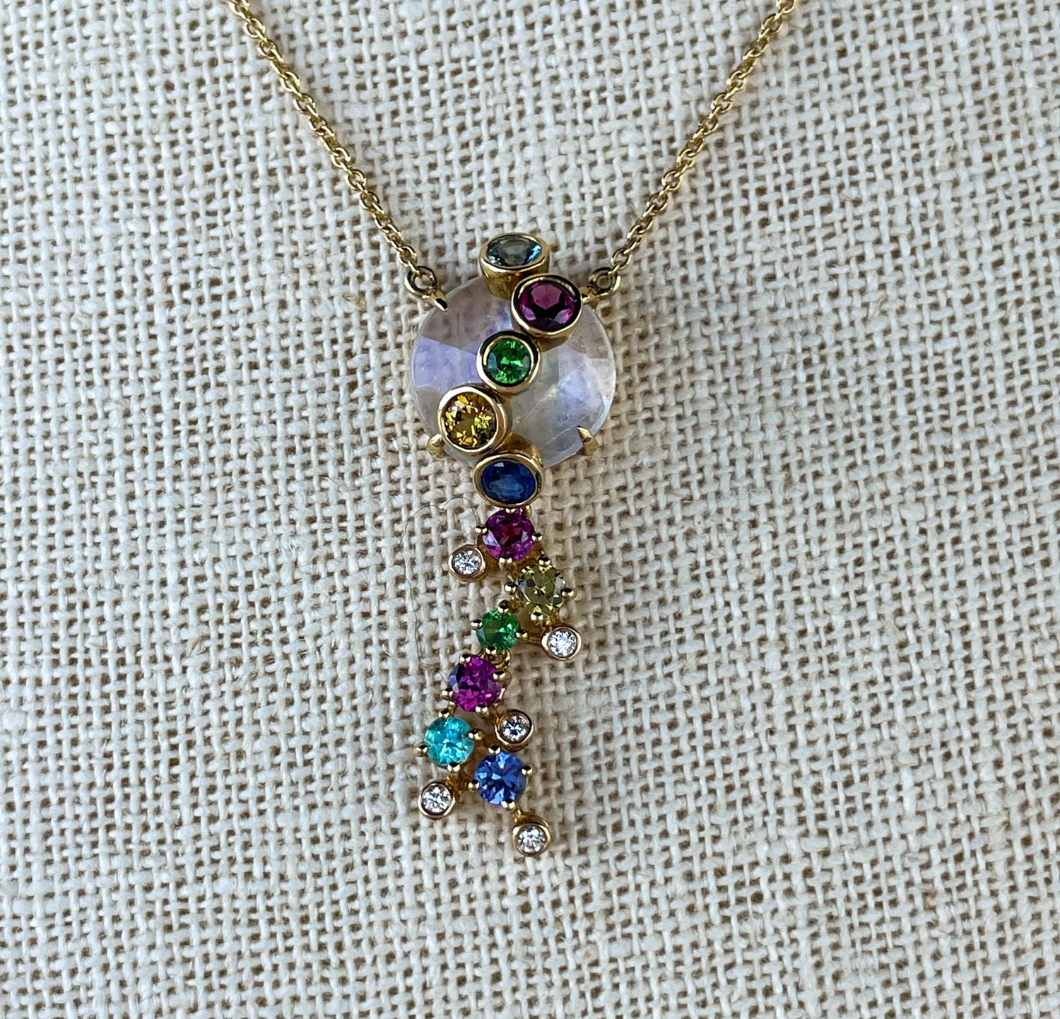 Laura Medine 18k Yellow Gold Moonstone Multi-colored Stone Necklace