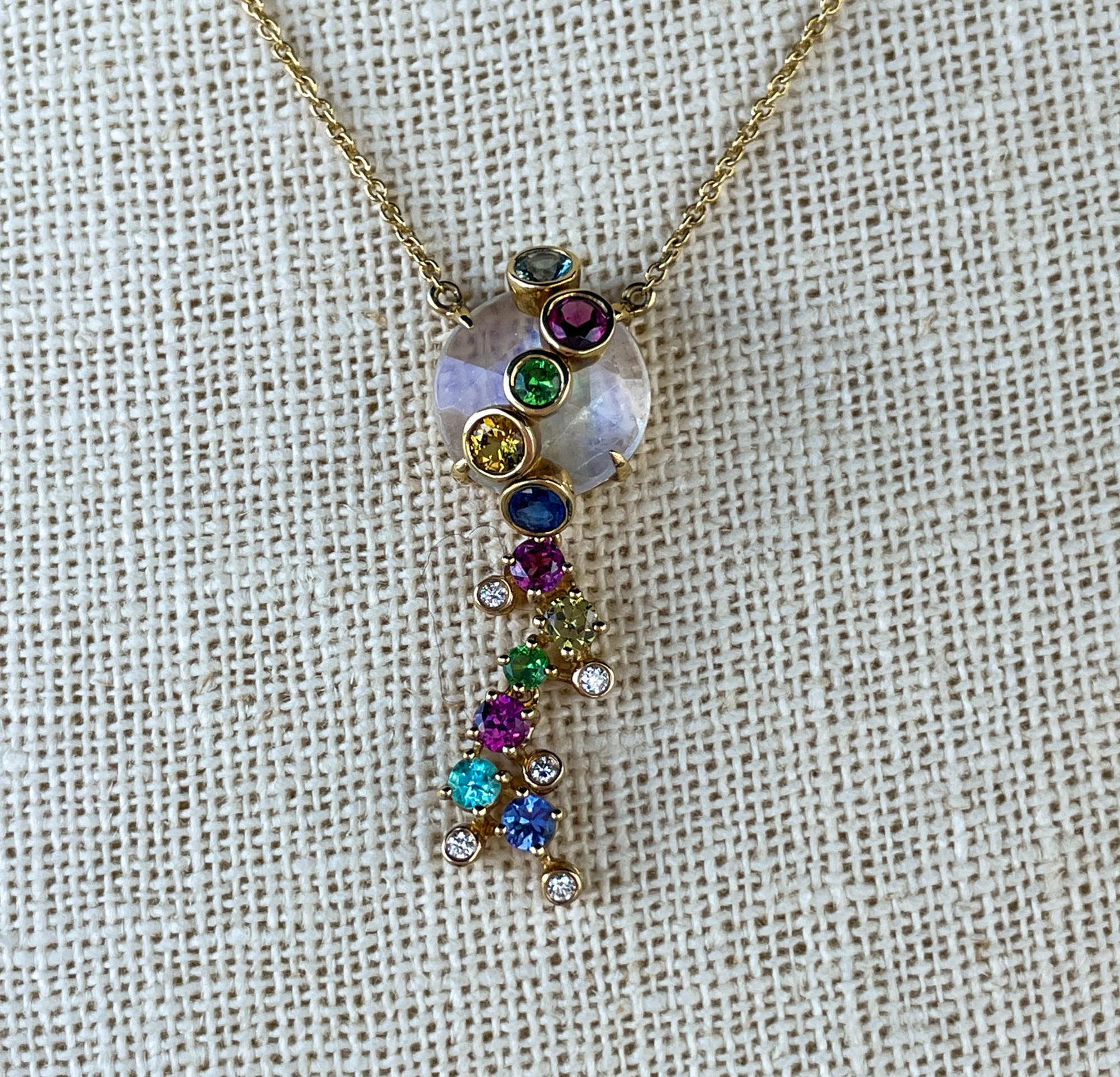 Laura Medine 18k Yellow Gold Moonstone Multi-colored Stone Necklace