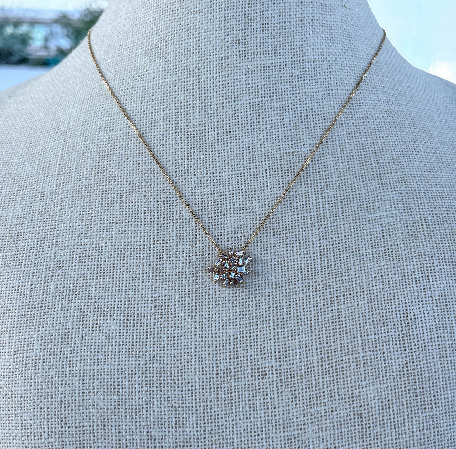 Suzanne Kalan 18K Yellow gold Baguette Diamond Firework Necklace