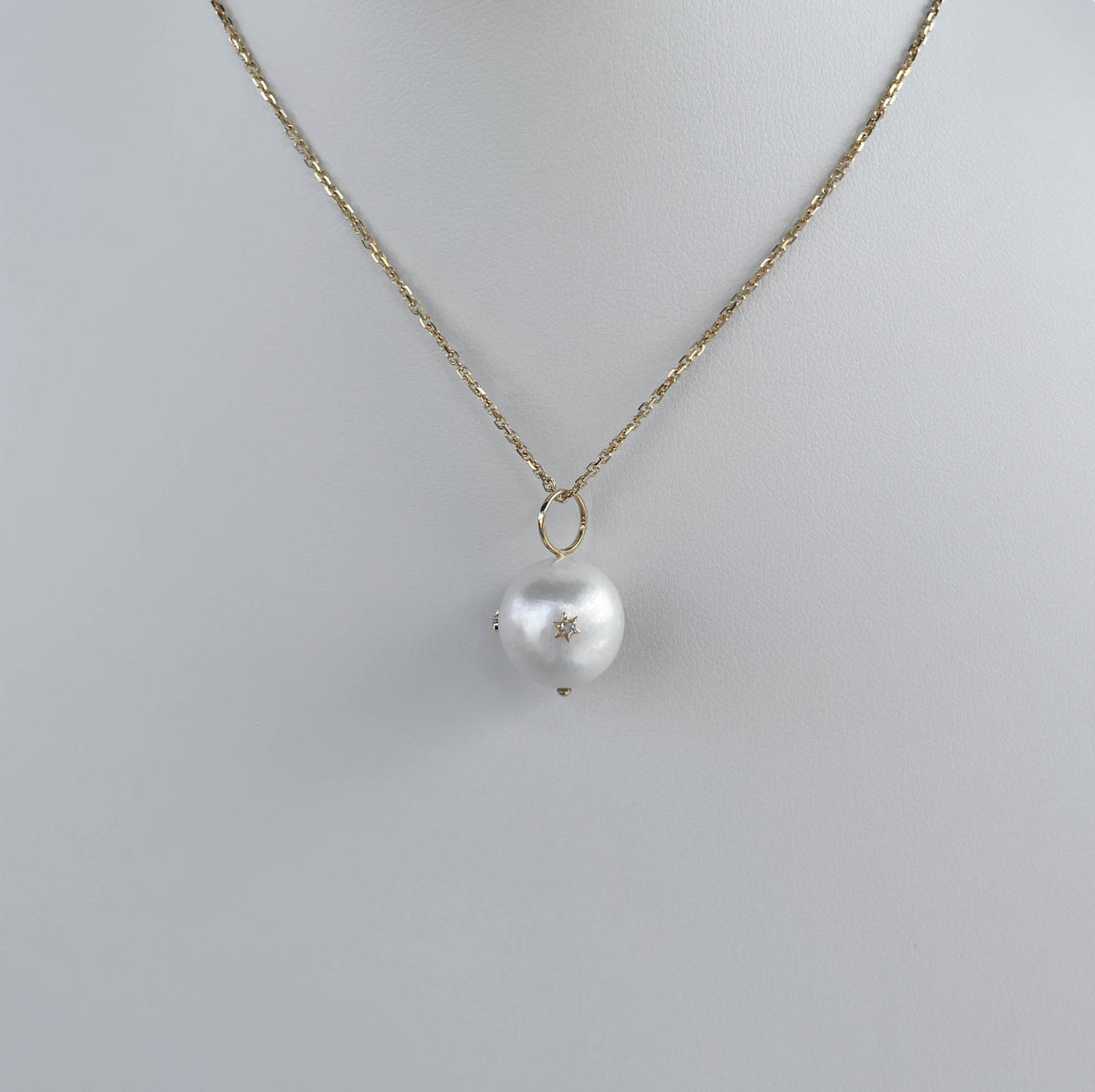 JAY FEDER 14K YELLOW GOLD PEARL STAR DIAMOND PENDANT NECKLACE