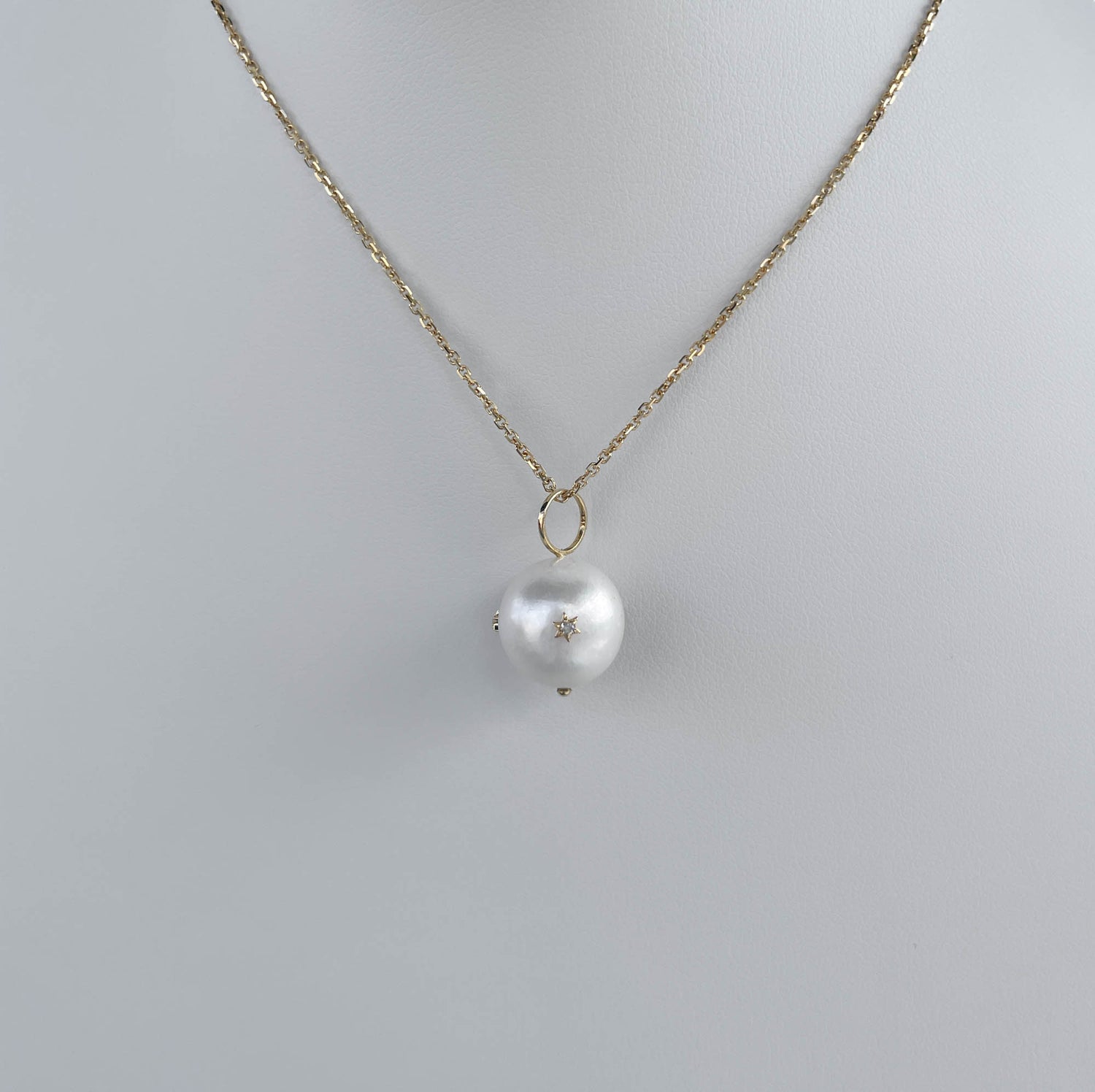 JAY FEDER 14K YELLOW GOLD PEARL STAR DIAMOND PENDANT NECKLACE