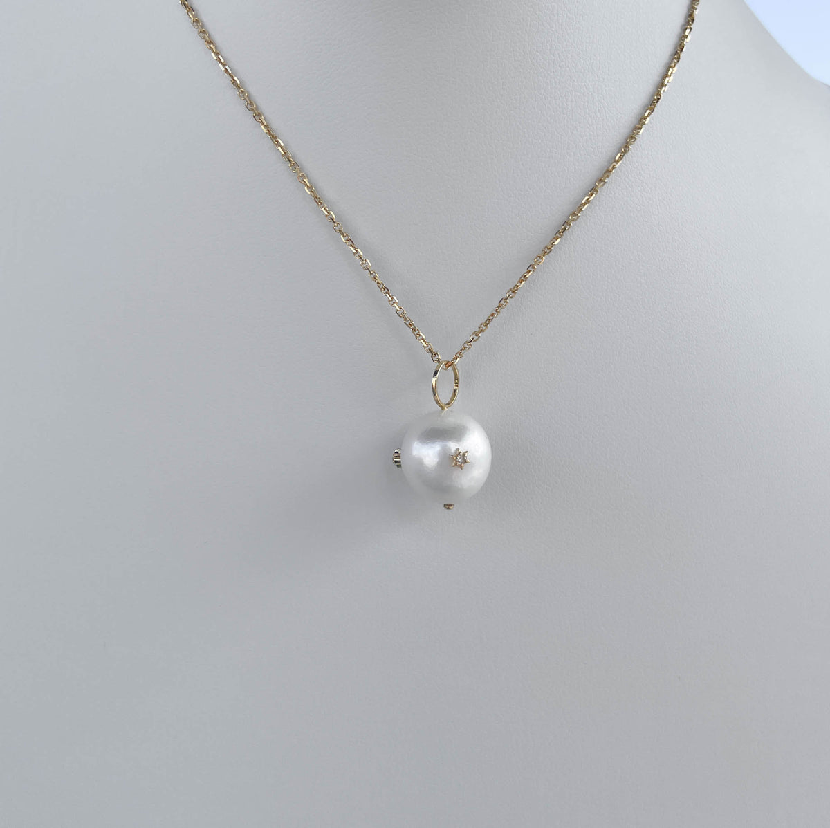 JAY FEDER 14K YELLOW GOLD PEARL STAR DIAMOND PENDANT NECKLACE