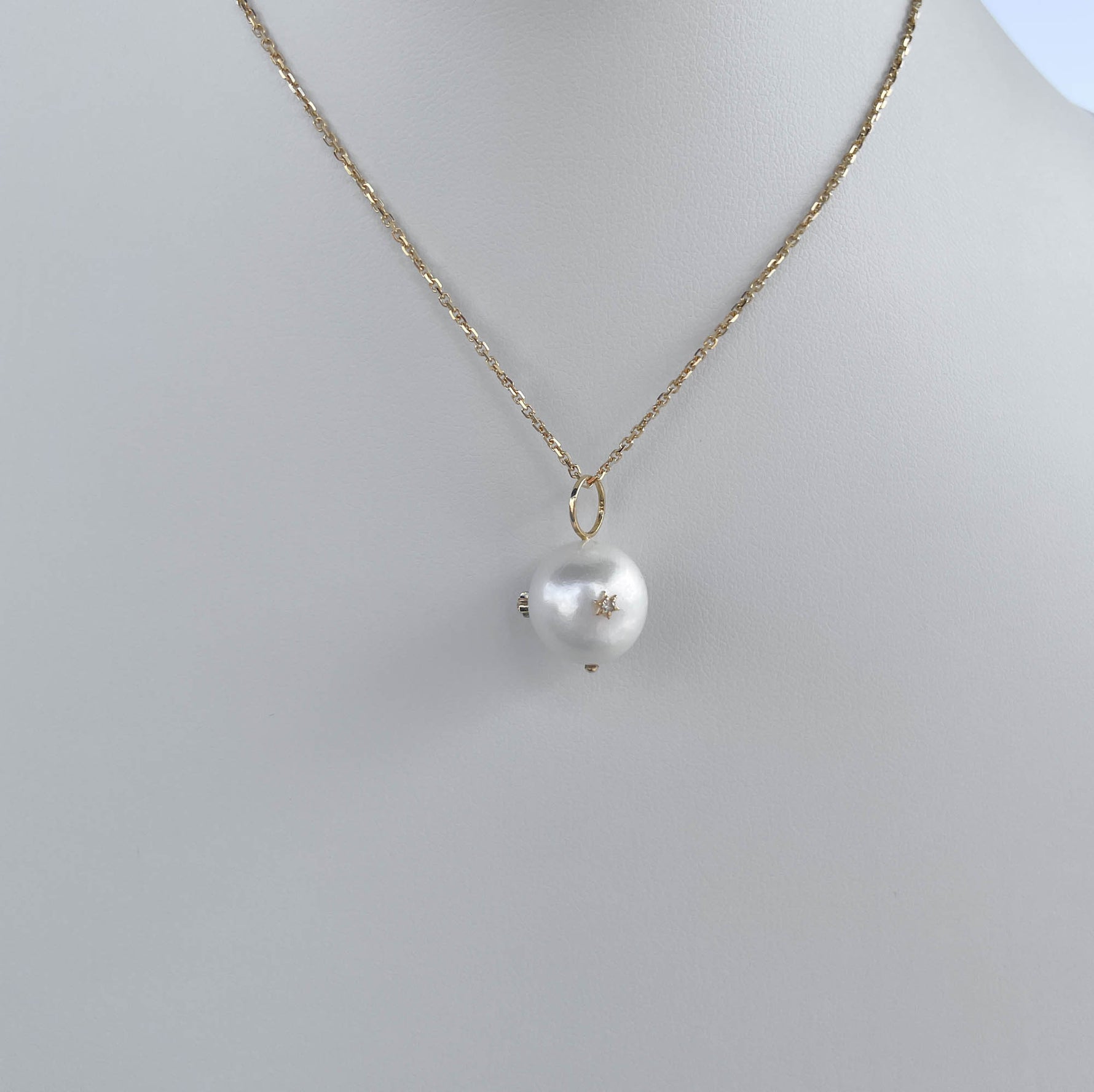 JAY FEDER 14K YELLOW GOLD PEARL STAR DIAMOND PENDANT NECKLACE