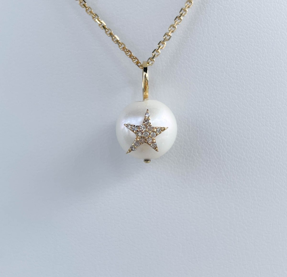 JAY FEDER 14K YELLOW GOLD PEARL DIAMOND STAR PENDANT