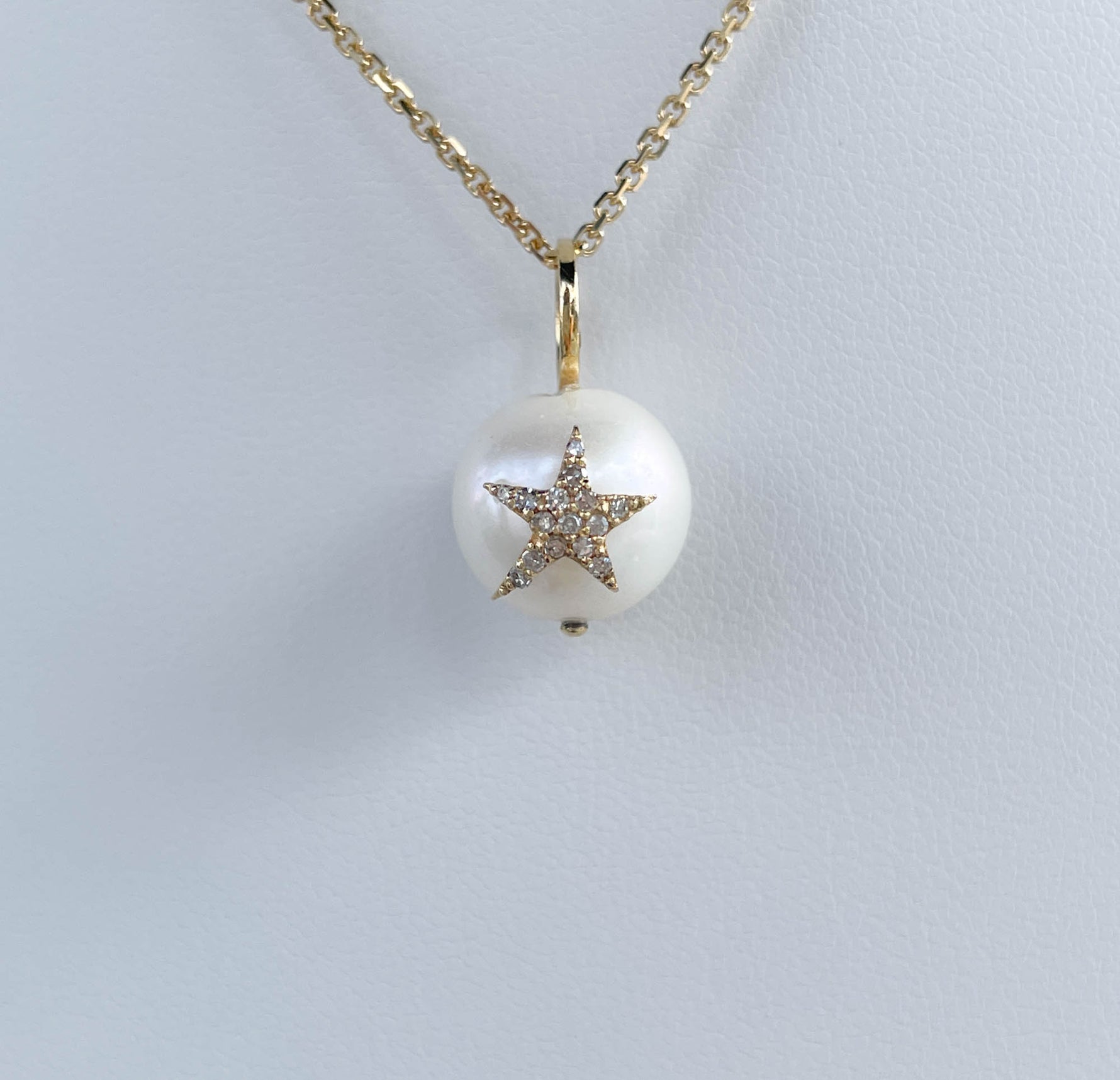 JAY FEDER 14K YELLOW GOLD PEARL DIAMOND STAR PENDANT