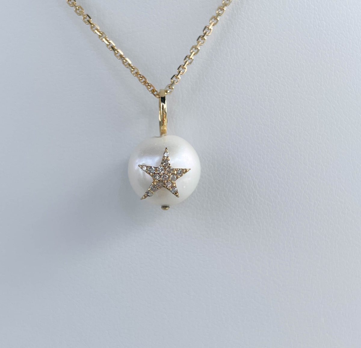 JAY FEDER 14K YELLOW GOLD PEARL DIAMOND STAR PENDANT