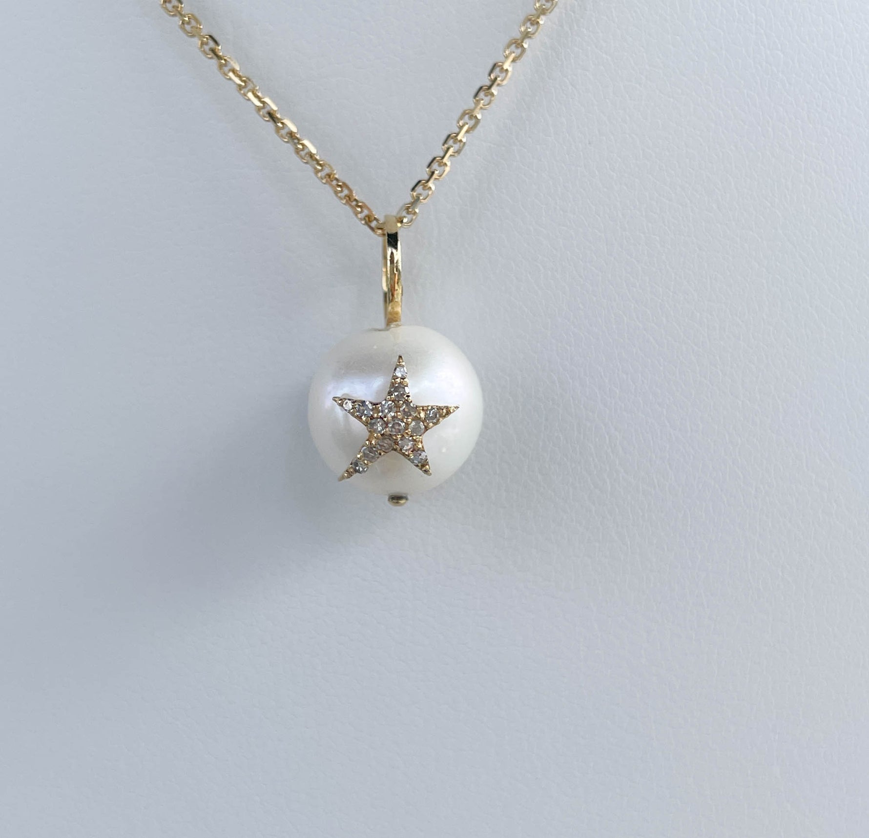 JAY FEDER 14K YELLOW GOLD PEARL DIAMOND STAR PENDANT
