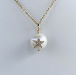 JAY FEDER 14K YELLOW GOLD PEARL DIAMOND STAR PENDANT