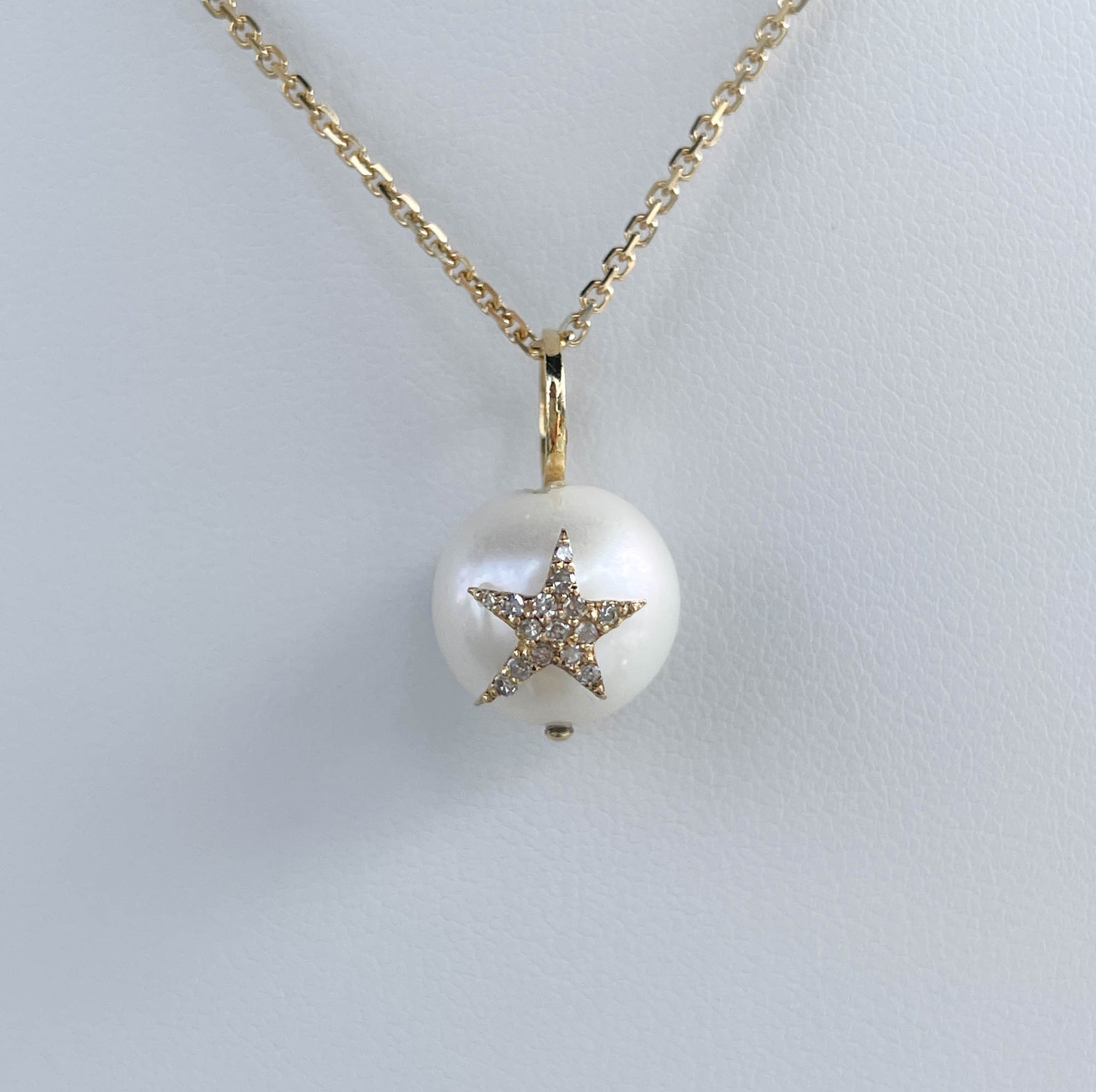 JAY FEDER 14K YELLOW GOLD PEARL DIAMOND STAR PENDANT