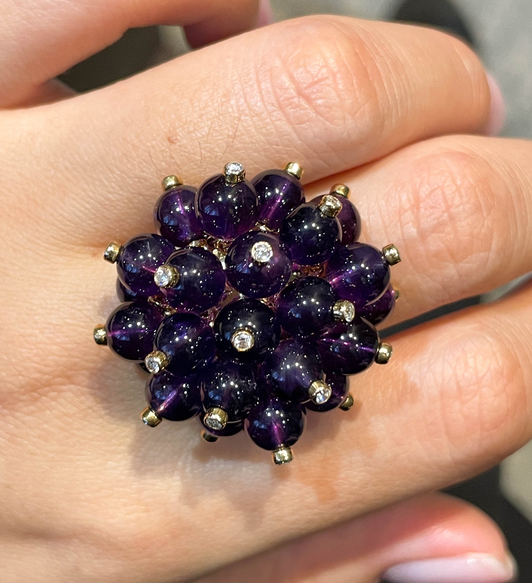 Aletto Brothers 18K Yellow Gold Amethyst Diamond Cluster Ring