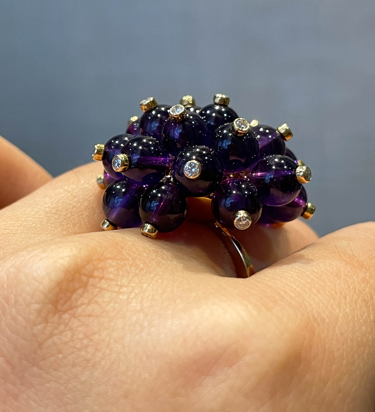 Aletto Brothers 18K Yellow Gold Amethyst Diamond Cluster Ring