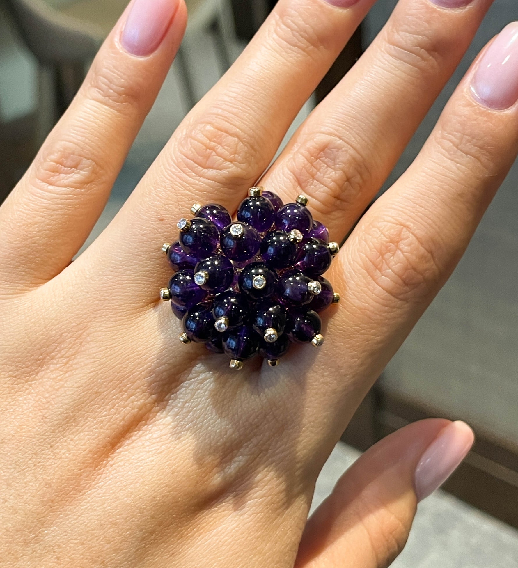 Aletto Brothers 18K Yellow Gold Amethyst Diamond Cluster Ring