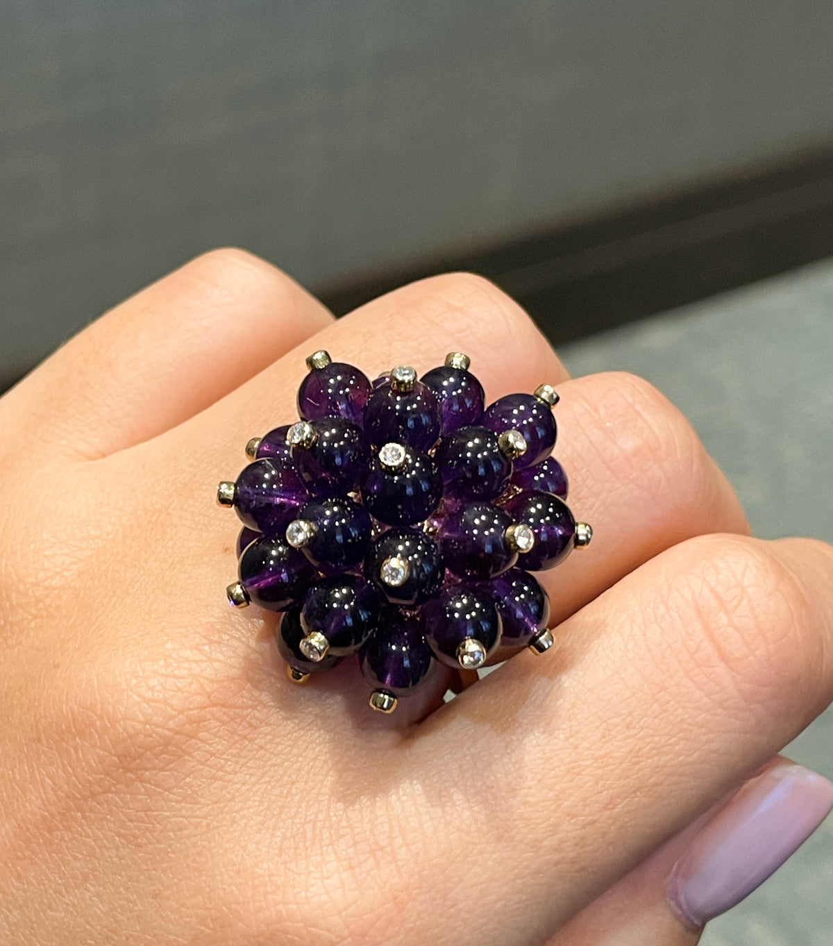 Aletto Brothers 18K Yellow Gold Amethyst Diamond Cluster Ring