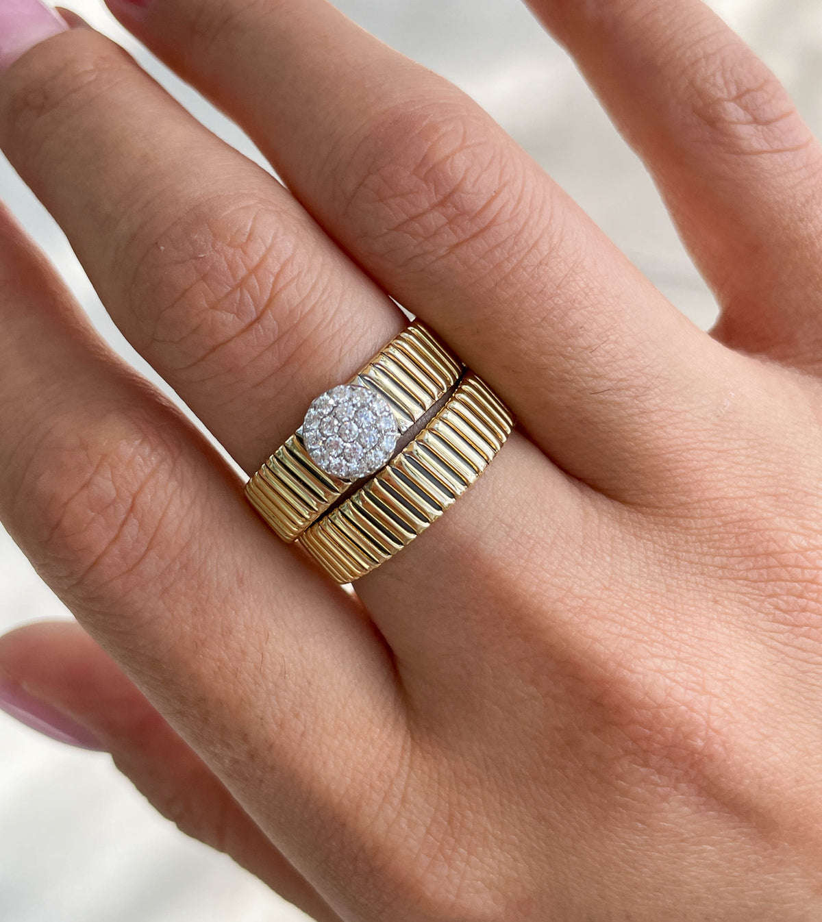 Jay Feder 18K Two Tone Gold Diamond Flex Ring