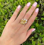 Jay Feder 18K Two Tone Gold White Yellow Diamond Flower Ring