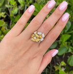 Jay Feder 18K Two Tone Gold White Yellow Diamond Flower Ring