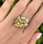 Jay Feder 18K Two Tone Gold White Yellow Diamond Flower Ring