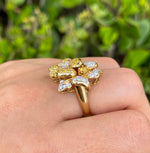 Jay Feder 18K Two Tone Gold White Yellow Diamond Flower Ring